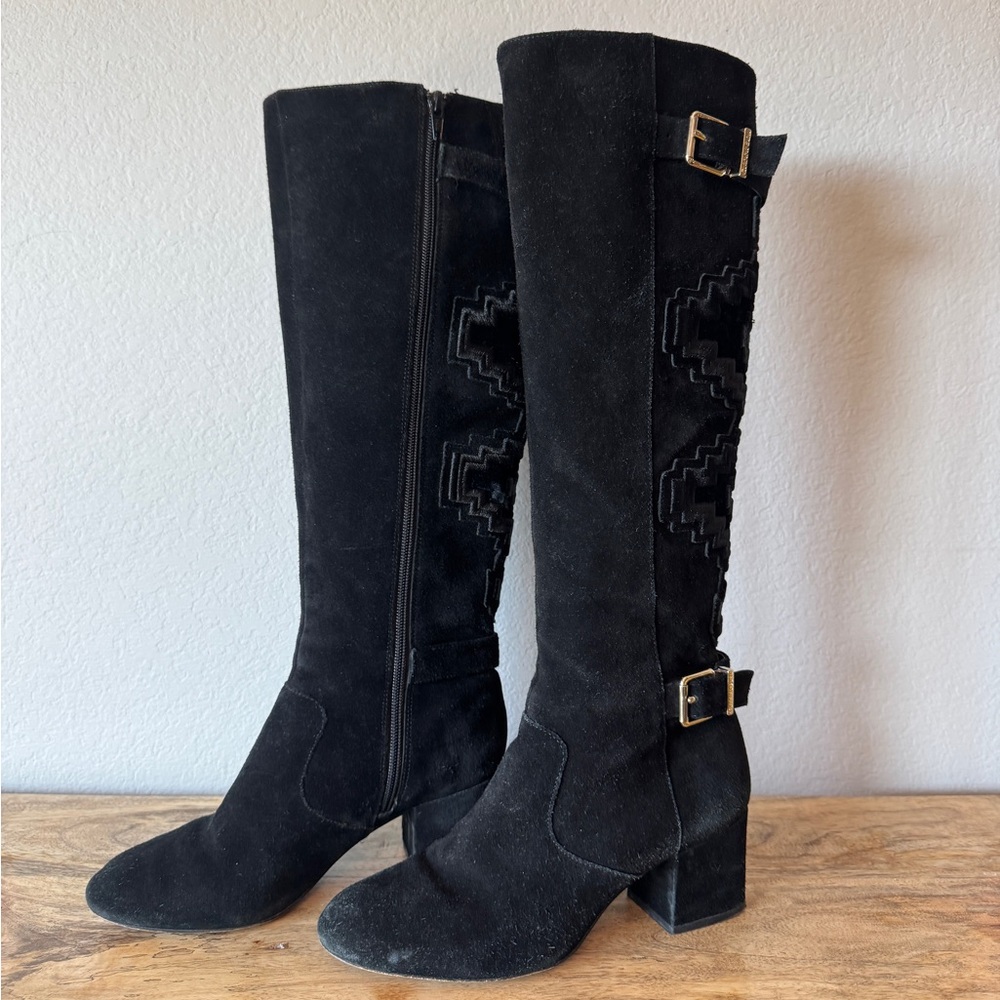Giani Bini - Black Suede heeled boots w/embroidered design - Size 7